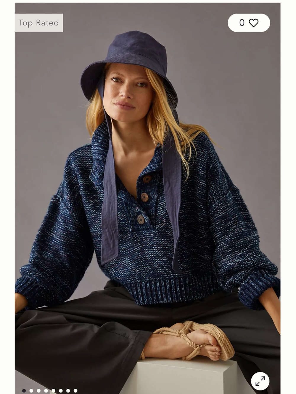 Pilcro Navy Button-Up Turtleneck Sweater